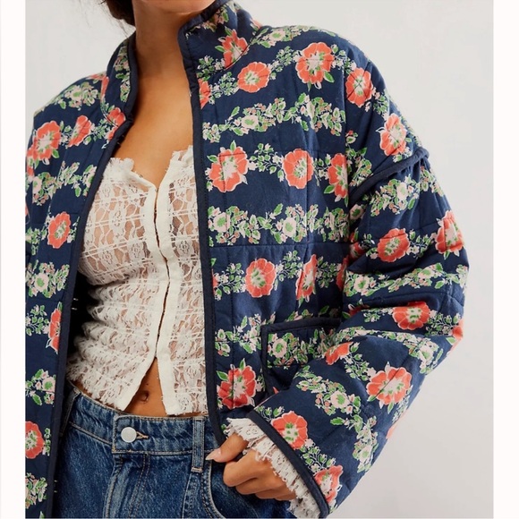 FREE PEOPLE Chloe Jacket NEW Dusk Combo Blue Floral NEW With Tag Size L - Picture 14 of 14
